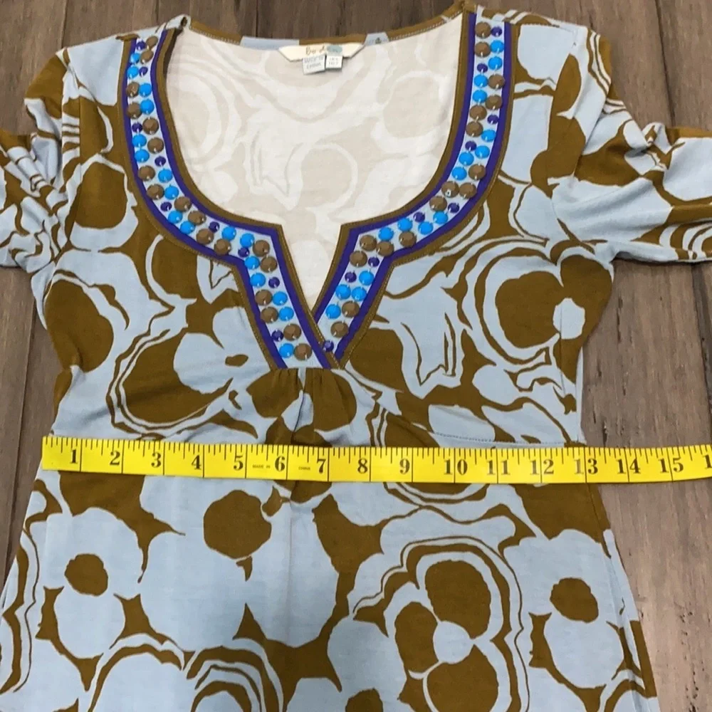 Boden‎ embellished neck jersey dress tunic blue brown